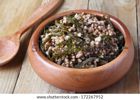 Healthy low-fat food. Buckwheat with seaweeds