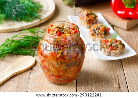 Homemade eggplant caviar - traditional appetizer of Russian cuisine