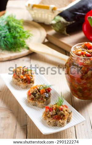 Homemade eggplant caviar - traditional appetizer of Russian cuisine