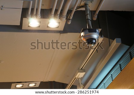 security camera of corridor ceiling with light