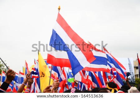 nation flag of Thailand  ,Thai Anti-Government Protesters in Bangkok  ,Thailand  ,  Nov 24 2013