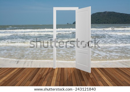 Landscape behind the opening door