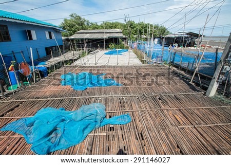 bamboo floor in the place for making Shrimp paste under the sun, Thail  agriculture ,
