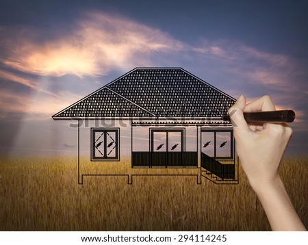 drawing a dream home on nature background