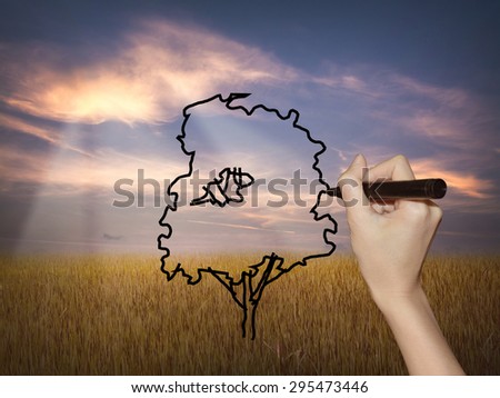 drawing a tree on nature background