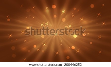 Abstract gold neon background with stars and lines