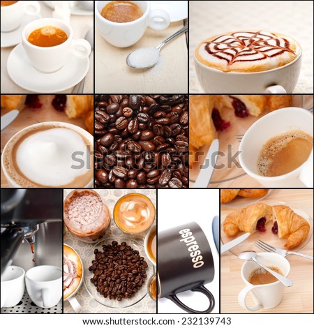 selection of different coffee type on collage composition nested black frame