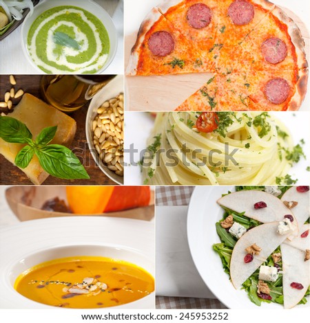 healthy vegetarian pasta soup salad pizza Italian food staples collage