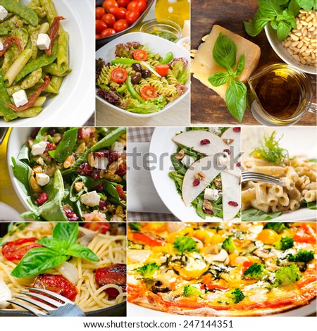healthy vegetarian pasta soup salad pizza Italian food staples collage