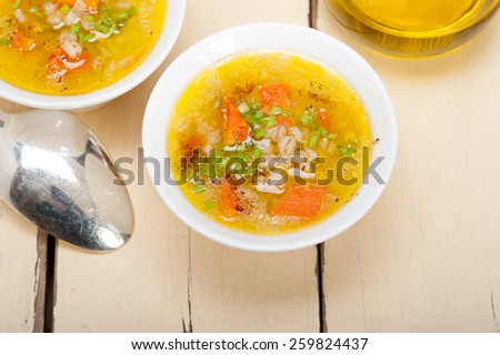 traditional Syrian barley broth soup Aleppo style called talbina or tirbiyali typical food after Ramadan