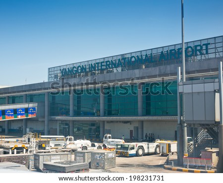 YANGON, MYANMAR - MARCH 4 : Exterior view of Yangon International Airport on March 4, 2014 in Yangon, Myanmar. Yangon International Airport is the biggest airport in Myanmar.