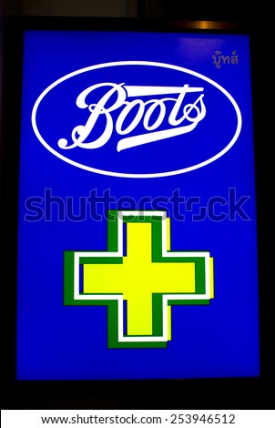 BANGKOK, THAILAND - FEBRUARY 10: Logo of Boots pharmacy store on February 10, 2015 in Bangkok, Thailand. The Boots pharmacy chain has over 3,300 stores in 21 countries.
