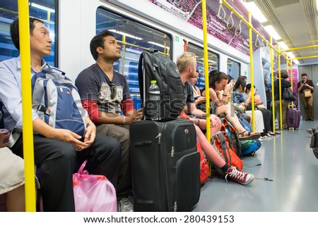 BANGKOK, THAILAND - MARCH 16 : Interior view of Suvarnabhumi Airport Rail Link Train on March 16, 2015 in Bangkok, Thailand. Airport Rail Link opened for service on 23 August 2010.