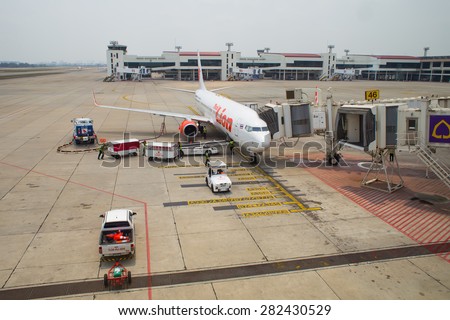 BANGKOK, THAILAND - MARCH 17 : Thai Lion Air Plane landed at Don Mueang International Airport on March 17, 2015 in Bangkok, Thailand. It is the low cost airline in Thailand. And was founded in 2013