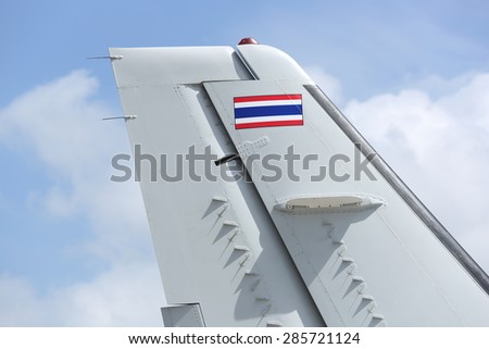 SURAT THANI, THAILAND - JAN 10 : Rear view of Saab 340 AEW&C at Wing7 Airbase on January 10, 2015 in Surat Thani, Thailand. National origin of Saab 340 AEW&C is Sweden.