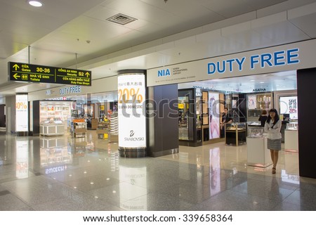 HANOI, VIETNAM - OCTOBER 1 : View of duty free shop zone at Noi Bai International Airport on October 1, 2015 in Hanoi, Vietnam. It is the largest airport in Vietnam.