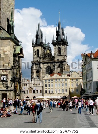 St. Teyn gothic cathedral on Old Town Square in Prague
