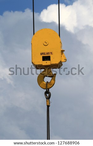 Heavy Duty Crane Hook with 45 Tons Working Load on a Blue Sky