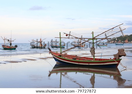 Group of Thai Old Style Fishing Boat