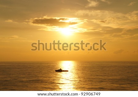 Offshore Boat for Offshore Crew Before Sunset (Golden Sky)