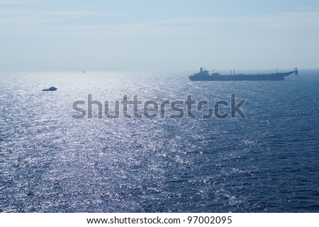 Offshore Tanker and Crew Boat in The Middle of The Sea