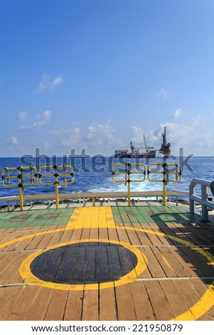 Tender Drilling Oil Rig (Barge Oil Rig) on The Production Platform View from Crew Boat