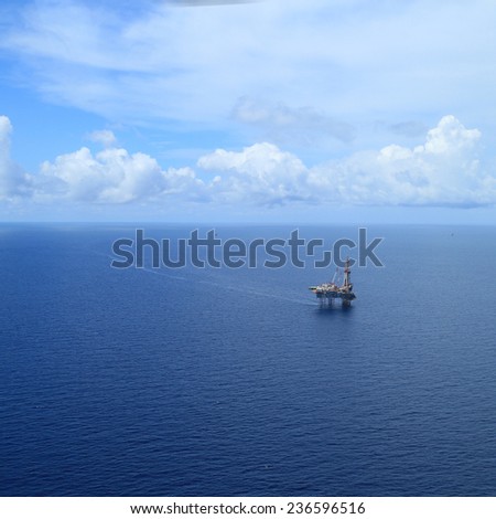Aerial View of Offshore Jack Up Drilling Rig in The Middle of The Ocean