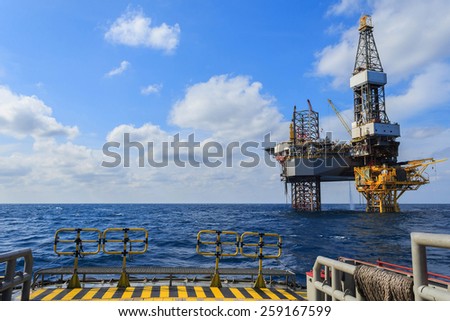 Offshore Jack Up Drilling Rig Over The Production Platform in The Middle of The Sea