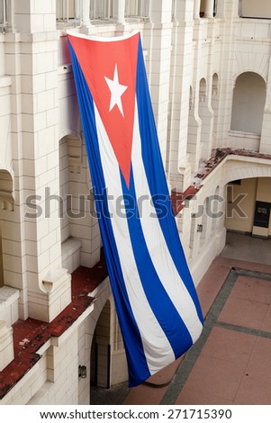 Havana, Cuba - 16 January, 2015 - cuban flag in the inside patio of the Museum of the Revolution, former Presidential Palace, in Old Havana.