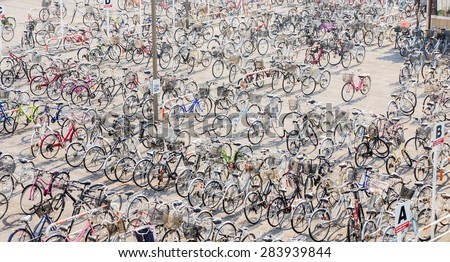 bicycle parking lot  near train station in Japan