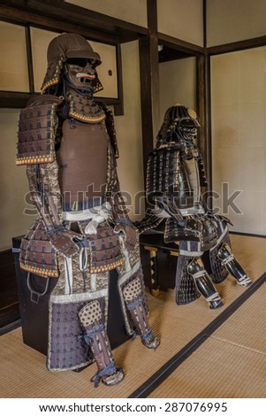 Chiba, Japan - May 27 2015:old Japanese Samurai armors in an old Samurai\'s house on 27 May 2015 in Chiba Japan.