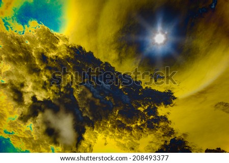 Abstract space rough cloud the sun with radius light ,Halloween background