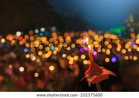 Candle and bokeh light in celebration night ( long live the king, Thailand)