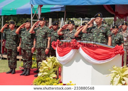 PRACHUAP KHIRI KHAN, THAILAND - NOV 24, 2014: Lieutenant General Kritsada Areeratchakul, Director of Army Training Command is preside over \