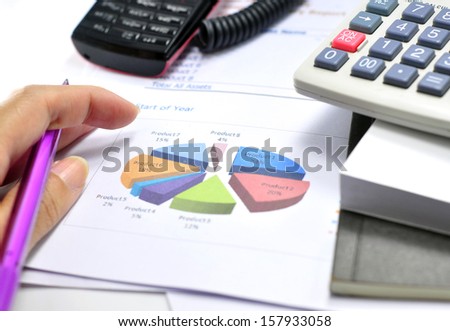 Financial statements and line chart.