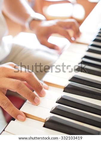 Professional hands on piano keyboard with the great relaxing day.