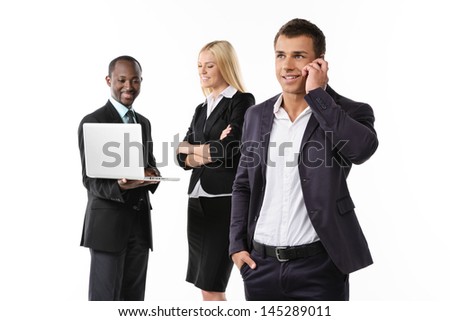 Three business people on white background