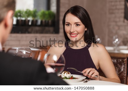 Night out at the restaurant. Mature couple having lunch at the restaurant