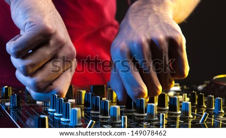 DJ at work. Close-up of DJÃ?Â¯Ã?Â¿Ã?Â½ hands making music