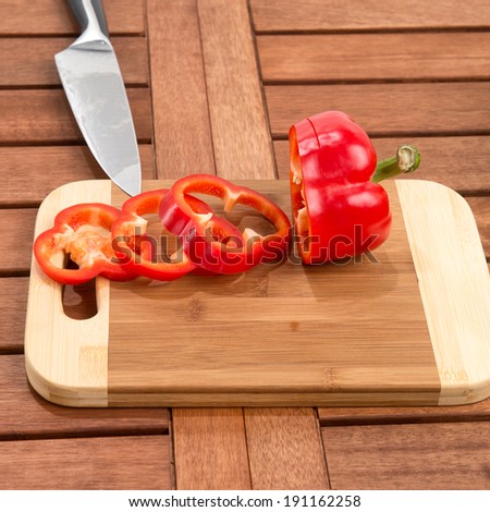 Cutting board. Cooking Red Bell Pepper. Cutting.