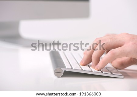 Computer course. Focus on human hands and computer keyboards.