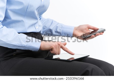 woman hands holding and point on modern electronic digital. girl holding phone with touch screen