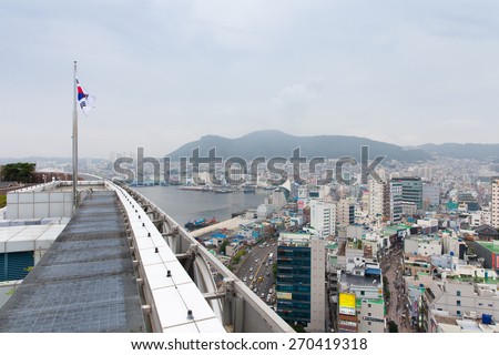 Busan, South Korea - 24 August 2014: Daytime view over Busan city from Lotte Department Store observation deck on 24 August 2014, Busan, South Korea.