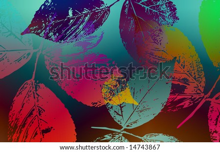 leaf fossil imprint with bright colorful gradient coloring and a soft contrast ground