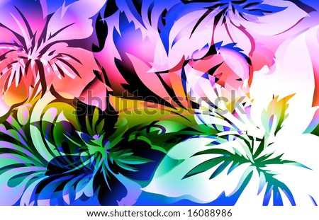 exotic animal like tropical jungle floral print with layered shadows and color highlights
