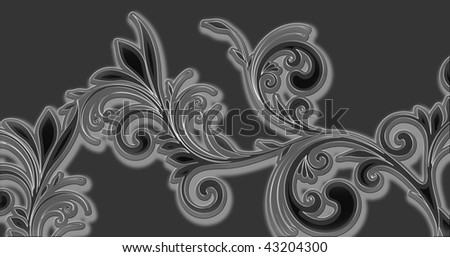 horizontal ornate leaf scroll frame swirl design with illuminating colors and overlays.