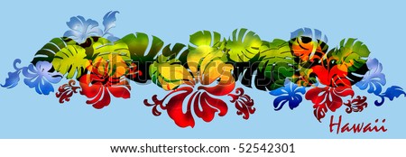 tropical hibiscus and tea leaf chest band design with \