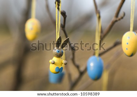 easter ornaments on tree close up