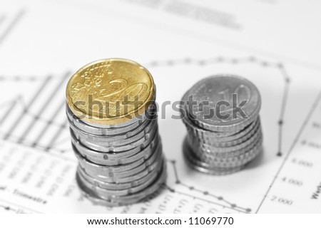 piles of euros on financial data.