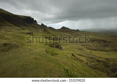 landscape image of spectacular Quiraing pass on the isle of Skye